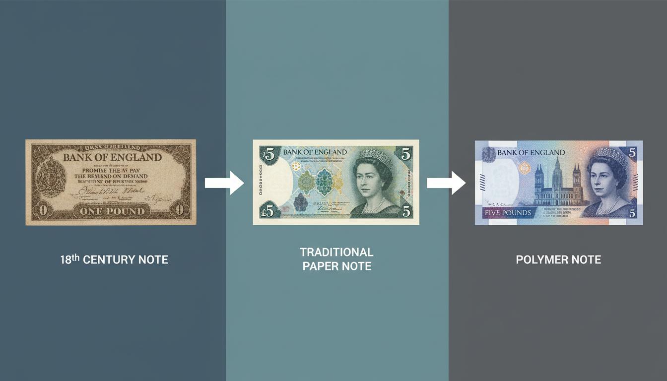 Illustration of the History of British Banknotes to the Polymer Era