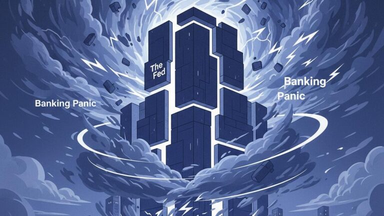 Conceptual image of the Federal Reserve's creation in response to banking panics