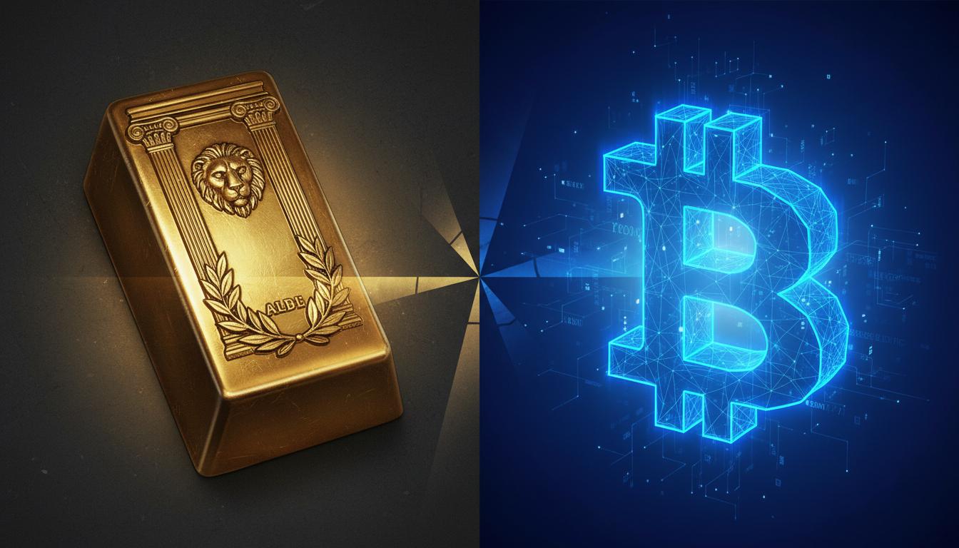 Conceptual split image comparing Gold and Cryptocurrency as a Store of Value