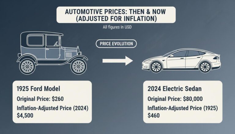 Chart illustrating the historical cost of a car adjusted for inflation