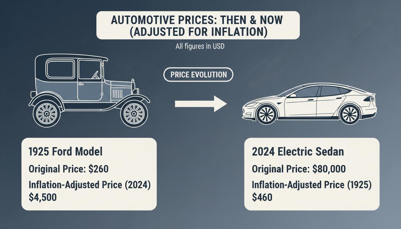 Chart illustrating the historical cost of a car adjusted for inflation