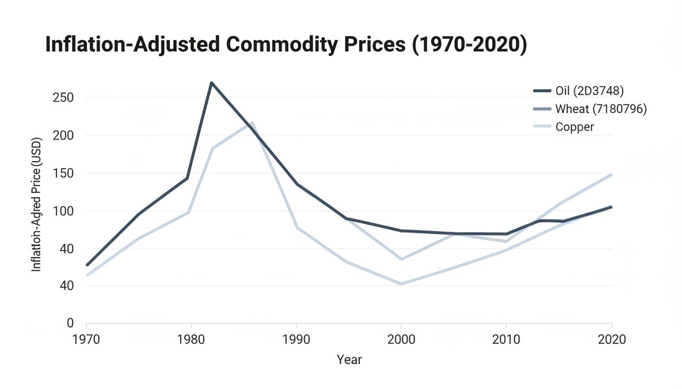Chart showing the Historical, Inflation-Adjusted Prices of Key Commodities