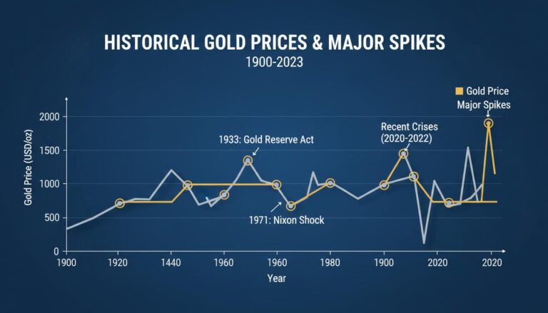 Chart showing the Historical Price of Gold from the 1900s to present