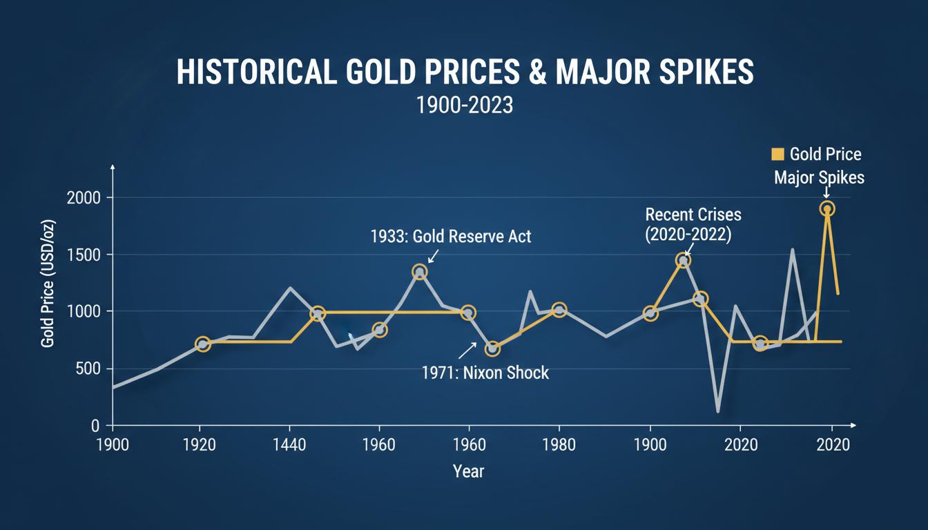 Chart showing the Historical Price of Gold from the 1900s to present