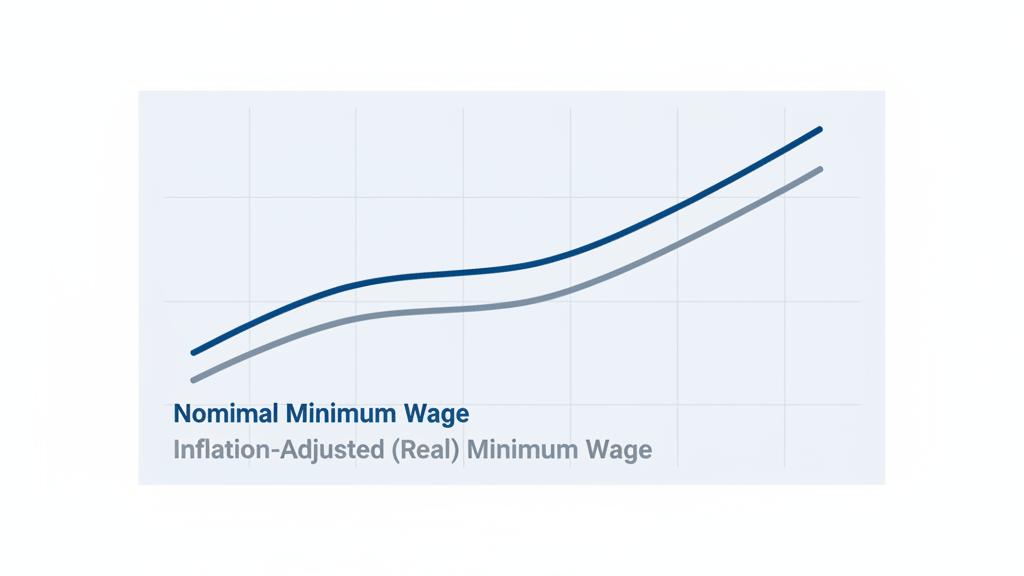 Chart comparing historical Nominal and Real Minimum Wage Value