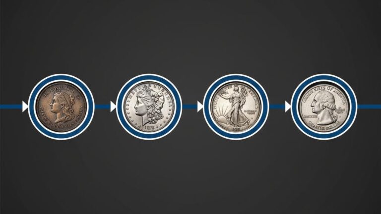 Timeline infographic of the key periods in US Coinage History