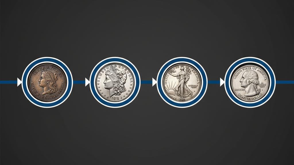 Timeline infographic of the key periods in US Coinage History