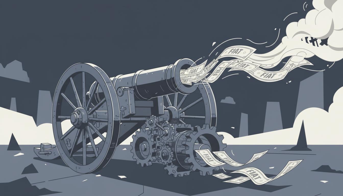Conceptual image of the Historical Link between War, Debt, and Fiat Currency